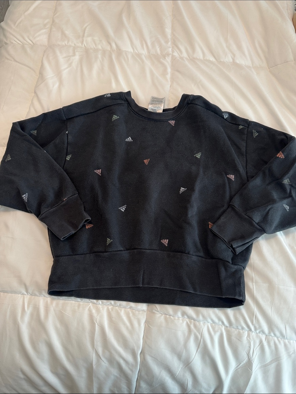 adidas Black Crew Sweatshirt with Small Multicolor Logos